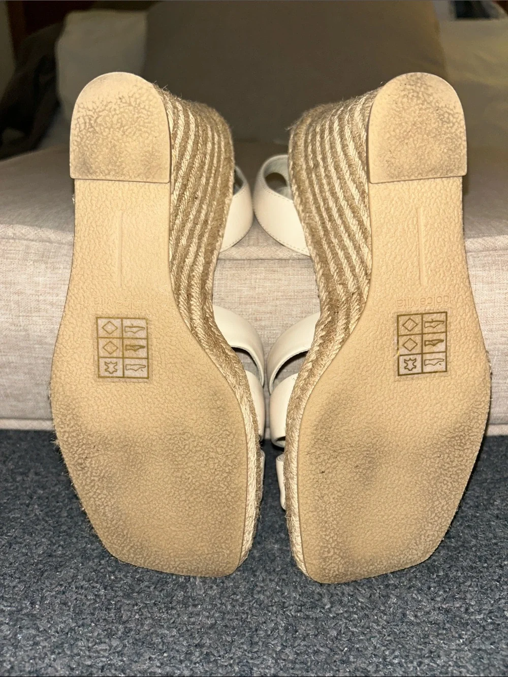 Dolce Vita Ivory Wedge Sandals with Rattan Ring